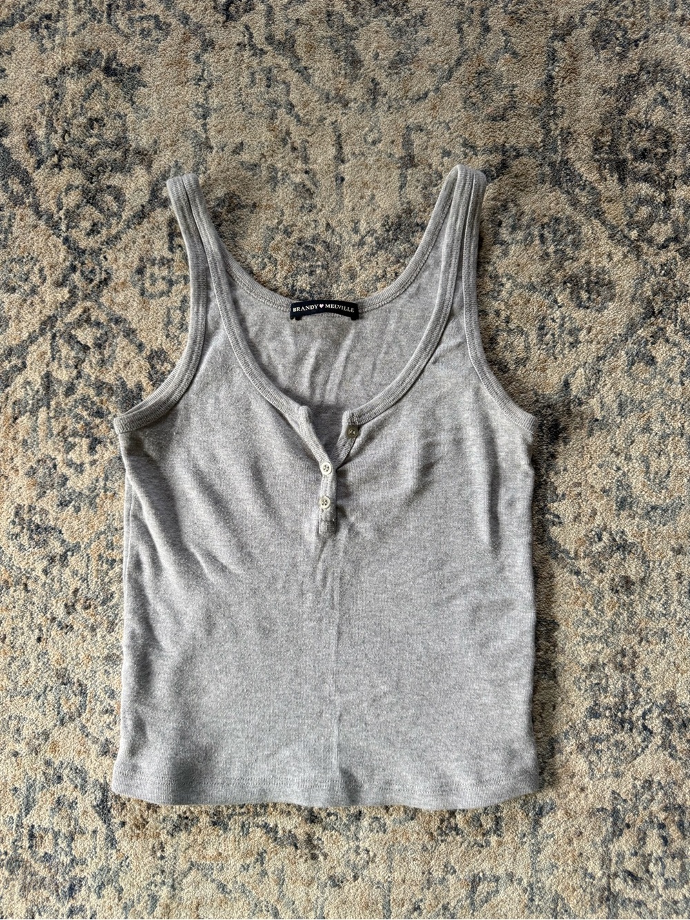 Brandy Melville Light Gray Ribbed Henley Tank